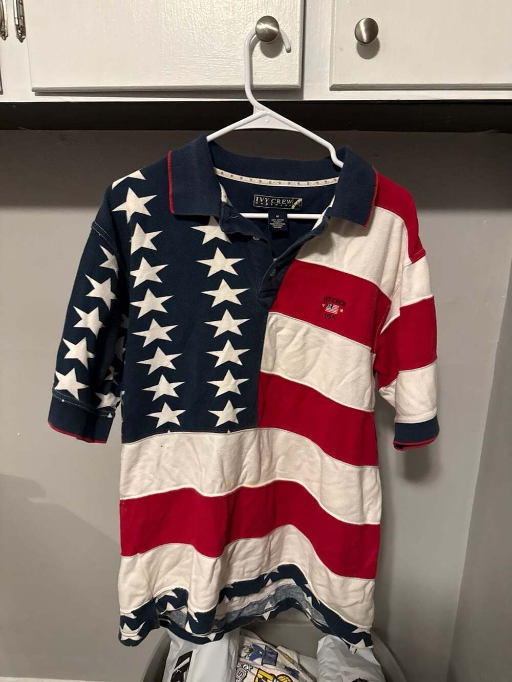 Ivy Crew Explorer American Flag Stars and Stripes Polo Shirt Size M